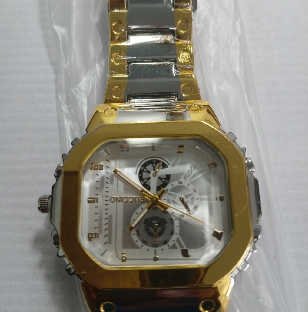 Men's Two-Tone Gold & Silver Square Watch - Picture 3 of 5
